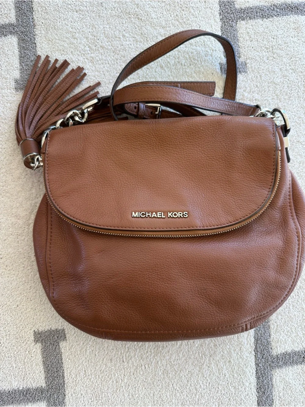 Michael Kors Cognac Leather Tassel Shoulder Bag